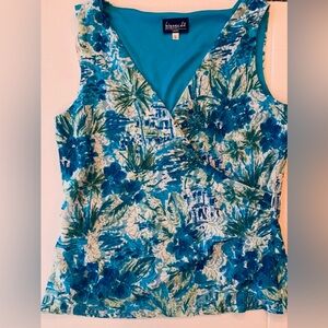 B.I.A.Y.C.D.A. Womens Blue Multicolored Lined Wrap Tank Top Sz L Vtg